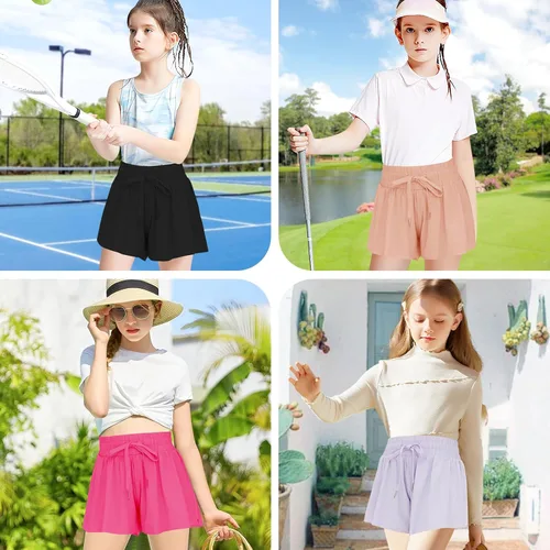 Vista 5 de Pantalones cortos deportivos de mariposa para niñas, pantalones cortos fluidos con bolsillo 2 en 1, pantalones cortos para correr, entrenamiento