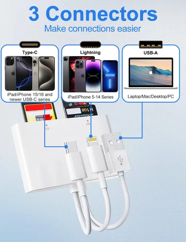 Vista 2 de Adaptador Memory Stick Pro Duo - Lector de tarjetas XD para iPhone/USB C/A, 4 en 1 SD/TF/MS/XD Lector de tarjetas Sony Cybershot lector de tarjetas