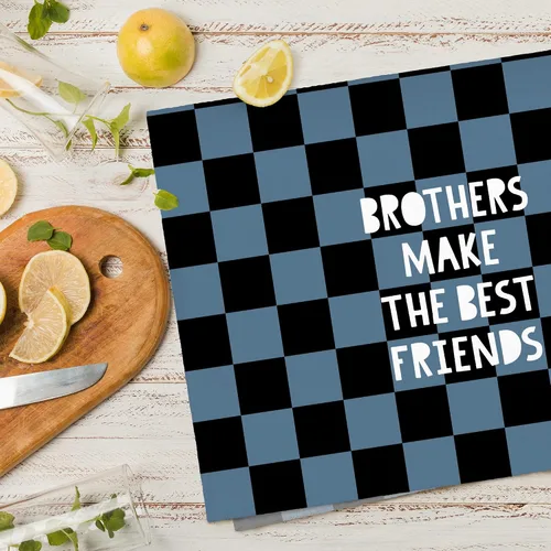 Vista 6 de Toallas de mano para niños, toallas de mano a cuadros azules y negros para el baño de los niños pequeños, Brothers Make The Best Friends, toallas