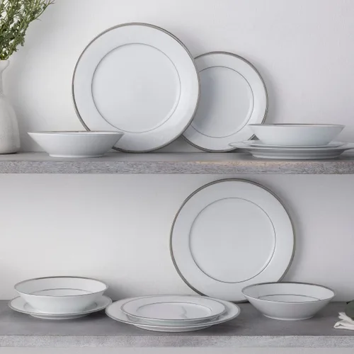 Vista 2 de Noritake Regina Platinum - Juego de 12 piezas, servicio para 4 pulgadas, color blanco