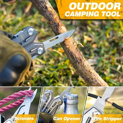 Vista 4 de BIBURY Multitools BI2043 - Alicates portátiles multiherramienta plegables con resorte con tijeras, abrelatas y destornillador, herramientas EDC