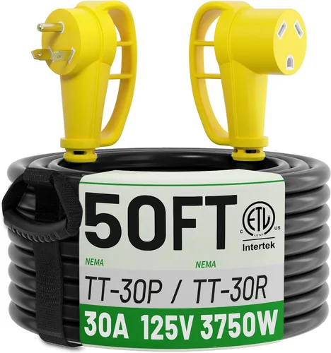 Vista 11 de POWGRN NEMA 14-50P a NEMA 14-50R Cable de extensión de alimentación de 50 amperios para RV/EV de 10 pies al aire libre con mango de agarre, cable