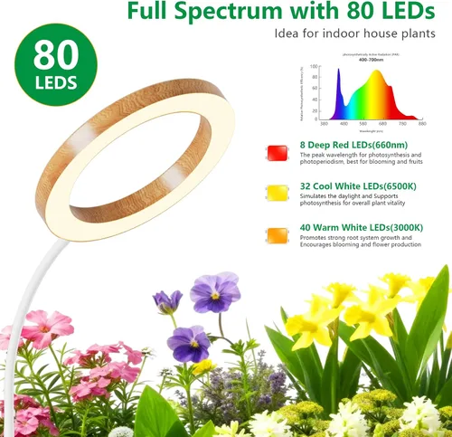 Vista 4 de SDOVUERC Luz de crecimiento de espectro completo con soporte para plantas de interior, luz de plantas de suelo, temporizador de 6/12/18H, 3 modos