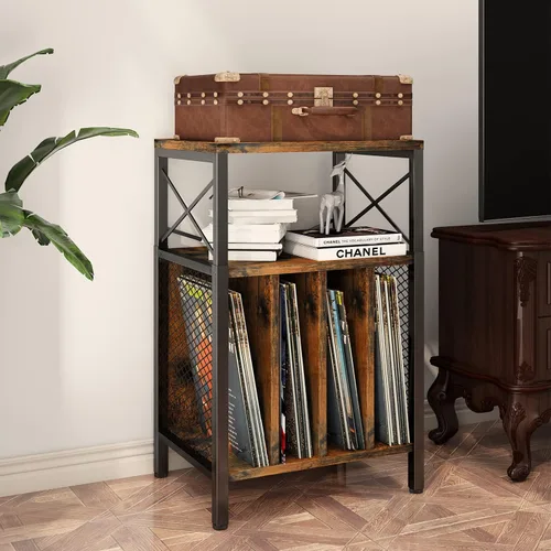Vista 6 de Soporte para tocadiscos de 3 niveles, tocadiscos de almacenamiento de discos de vinilo para discos de vinilo, mesa de tocadiscos con capacidad