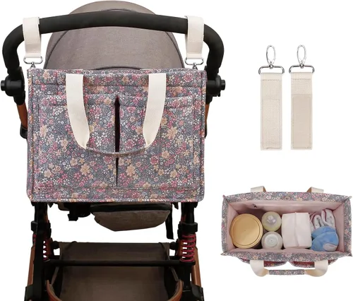 Vista 7 de Lmbabter Bolsa organizadora de pañales para bebé, organizador floral para mamá, contenedor de almacenamiento para pañales para mujeres