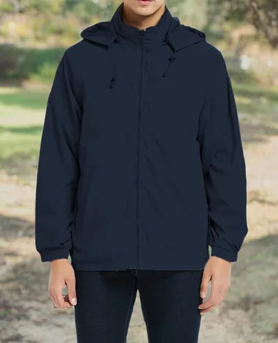 Vista 6 de Chaqueta impermeable cortavientos ligera para hombre con capucha extraíble