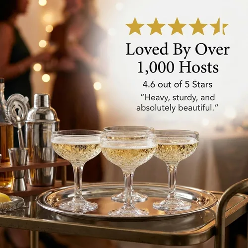 Vista 8 de Godinger Copas de champán, juego de copas de champán, copas de Martini Coupes Barware - Juego de 4, 6 onzas, Colección Dublin Crystal