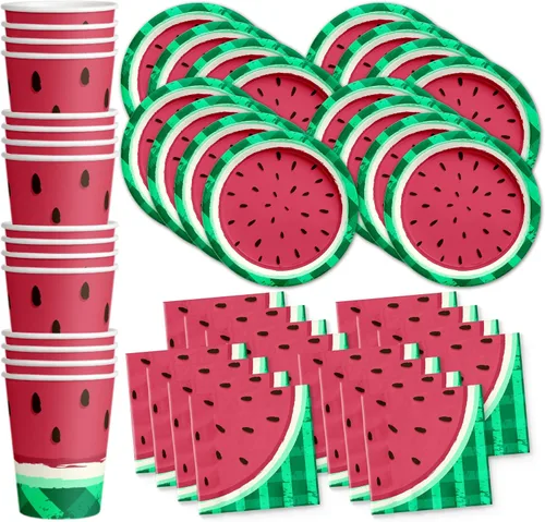 Vista 12 de Juego de suministros para fiesta de cumpleaños de aguacate, platos, servilletas, vasos, vajilla para 16