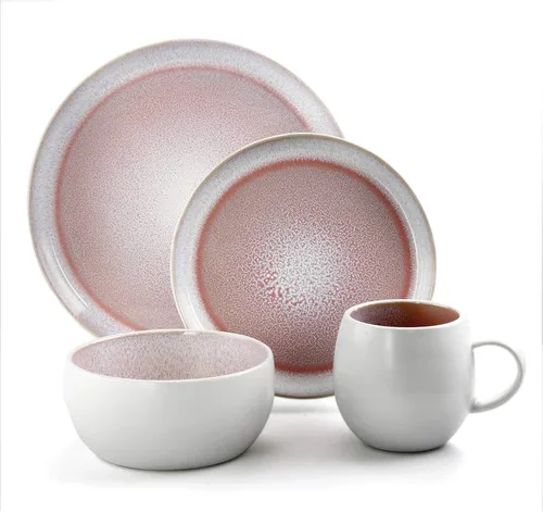 Vista 5 de Elama Mocha Mauve - Vajilla de cerámica de 16 piezas, color morado Púrpura y Blanco