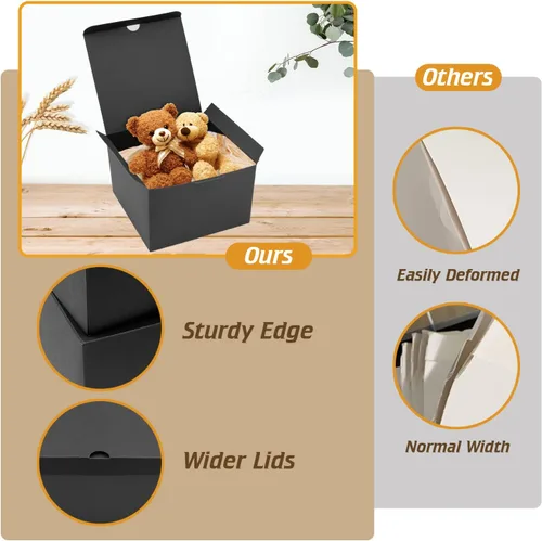 Vista 3 de opaprain Paquete de 10 cajas de regalo negras de 6 x 6 x 4 pulgadas con tapa, papel reciclable adecuado para bodas, festivales, regalos, graduación