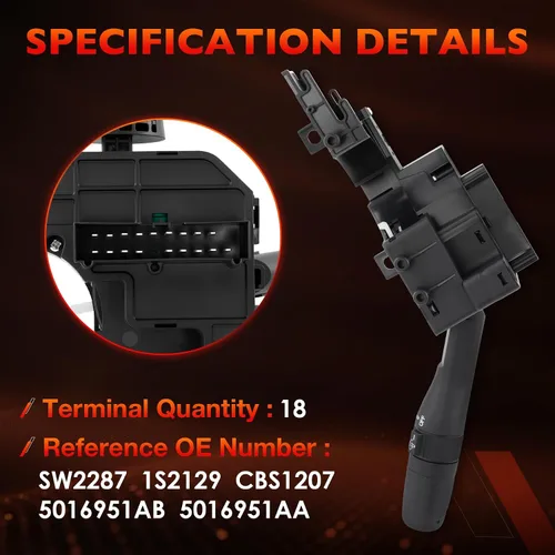 Vista 3 de Interruptor multifunción de señal de giro y limpiaparabrisas, interruptor de combinación compatible con Chrysler PT Cruiser 2001-2005 Reemplaza #