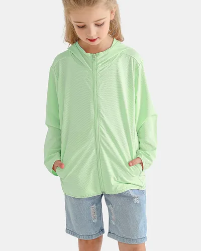 Vista 5 de Auranso Sudadera con capucha y cremallera para niños, UPF50+, protección solar, camisa refrescante