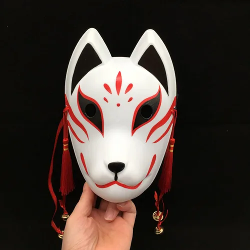 Vista 3 de YangYong Máscara de cosplay de zorro para fiesta de máscaras, Halloween, Kitsune Kabuki japonés