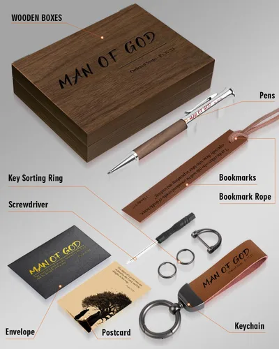 Vista 5 de Regalos cristianos para hombres, juego de regalo de agradecimiento al pastor, llavero y bolígrafo del hombre de Dios, regalos religiosos para papá