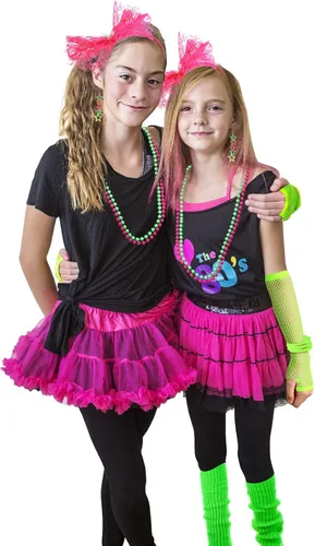 Vista 4 de 80s Costume Accessories for Women 80s Costume with Lace Neon Headband Earrings Fishnet Gloves Leg Warmers Necklace Bracelet