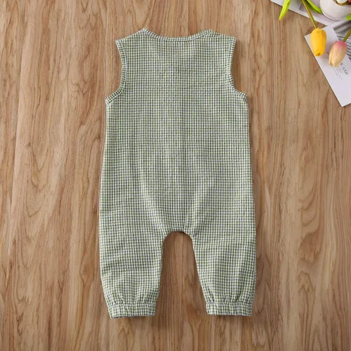 Vista 4 de Mubineo Mameluco de lino sin mangas con botones para bebé niño y niña