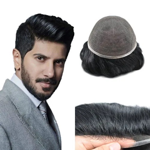 Vista 123 de PUNRU HAIR Completo Swiss Lace Toupee para hombres Sistema de cabello humano real Sistema de reemplazo de cabello humano para hombre Toupee