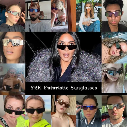 Vista 4 de Dollger Paquete de 2 lentes de sol envolventes futuristas para mujeres y hombres, moda Y2K Biker Rider Visor Shield para deportes al aire libre