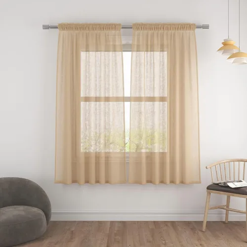 Vista 102 de UPOPO Paneles de Cortina Beige Pequeños Cortinas Transparentes de Gasa de 16 Pulgadas de Largo Cortinas de Cocina de Voile con Textura de Lino