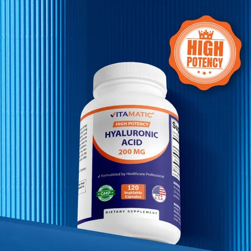 Vista 5 de Vitamatic Paquete de 2 suplementos de ácido hialurónico de 200 mg – Apoya el tejido conectivo saludable y las articulaciones – Promueve una piel