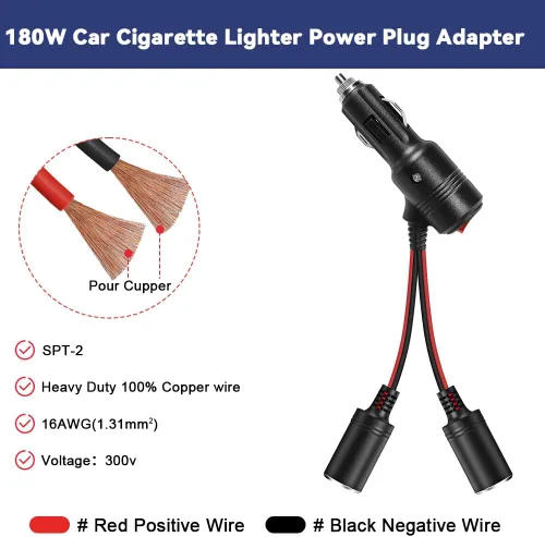 Vista 9 de Divisor para Encendedor de Cigarrillos de Coche, Adaptador Divisor de 12 V para Coche, Soporta Carga Rápida, Divisor de 1 a 2 Puertos de Carga