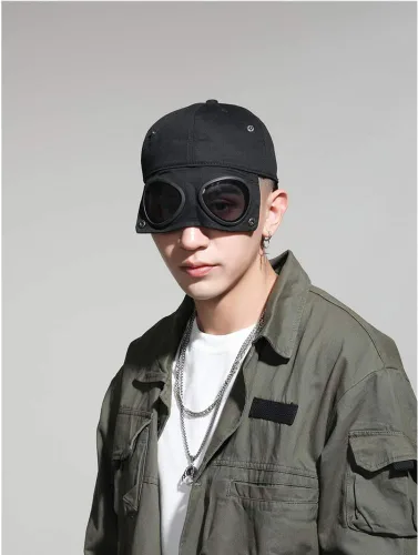 Vista 8 de GLOOMALL Sombrero de aviador retro Gafas de sol Gorra de béisbol Máscara de hip hop