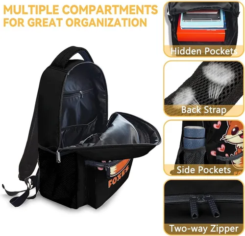 Vista 6 de Fox Mochila de regreso a clases para niños y niñas, mochilas azules de 16 pulgadas para niños, mochila de dibujos animados para primaria, 2-3