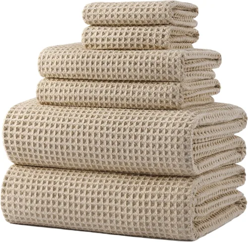 Vista 25 de POLYTE Juego de toallas de baño de gran tamaño de microfibra de secado rápido de 430 GSM, sin pelusas, 6 piezas (tejido de gofre)