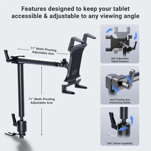 Vista 7 de ARKON Soportes – Soporte para tablet de riel de asiento de coche Resistente para coche/camión Ángulo y altura ajustables Fácil instalación