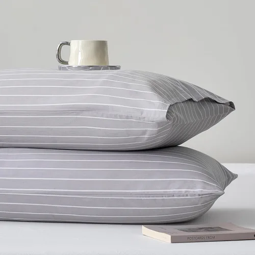 Vista 15 de JELLYMONI - Juego de 2 fundas de almohada de algodón natural 100 % a rayas, tamaño estándar, color blanco con finas rayas negras impresas