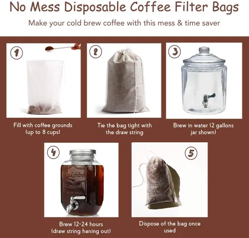 Vista 2 de Filtros desechables para café de preparación en frío – 50 paquetes de calcetines de filtro de un solo uso, bolsas de infusión de malla fina