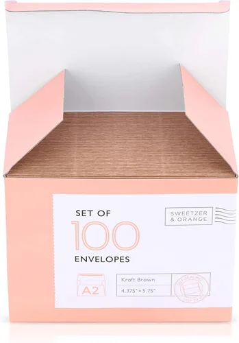 Vista 3 de Sweetzer & Orange Sobres A2 de papel autoadhesivos marrones (100 con caja). Lujo 150gsm para tarjetas de felicitación e invitaciones 4-3/8 x 5-3/4