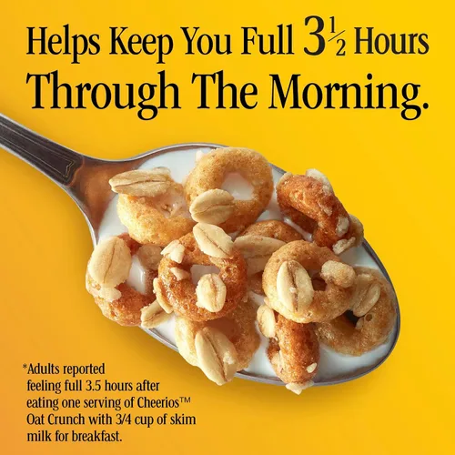Vista 5 de Cheerios Oat Crunch Oats 'N Honey Cereal para desayuno, hecho con grano entero, tamaño grande, 18.2 onzas