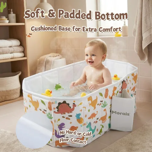 Vista 5 de MORAIS Bañera plegable para bebé, bañera para niños pequeños para ducha Blanco