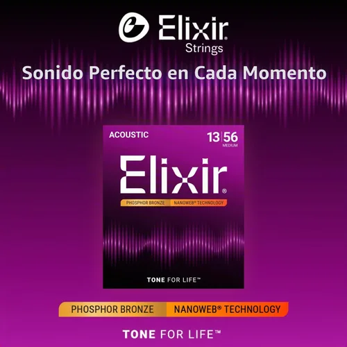 Vista 3 de Elixir, cuerdas de bronce para guitarra acústica 80/20 con recubrimiento Polyweb, extralivianas (.010-.047)