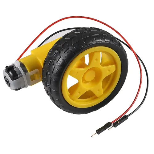 Vista 6 de Motor TT de 4 piezas DC 3-6 V Motor de caja de cambios de doble eje 200RPM relación 1:48 motor con kit de rueda de neumáticos para Arduino DIY Smart