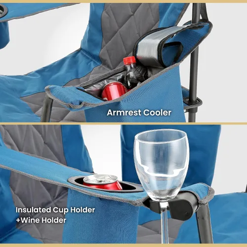 Vista 5 de ARROWHEAD OUTDOOR Paquete de 2 sillas plegables portátiles para acampar con enfriador de 6 latas, portavasos y soportes para copas de vino, bolsa