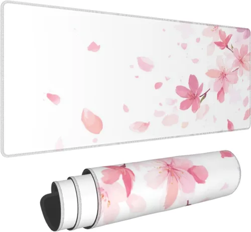 Vista 20 de Alfombrilla de mouse para juegos con diseño de flores y cerezas, base de goma antideslizante, alfombrilla de mouse extendida con bordes cosidos