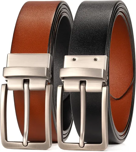 Vista 8 de WOLFANT Cinturón de cuero reversible dos en uno, 100% cuero italiano de marrón y negro