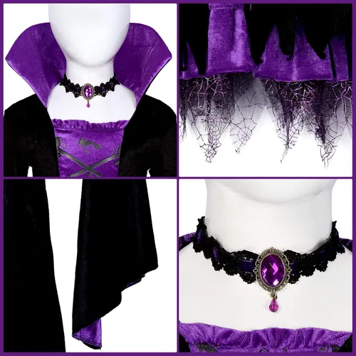 Vista 2 de LIZHOUMIL Disfraz de bruja de Halloween para niñas, disfraz de bruja de cuento de hadas de lujo, disfraz de fiesta