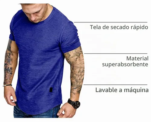 Vista 4 de Camiseta de Moda para Hombre, Camiseta Muscular de Gimnasio, Entrenamiento, Camiseta Atlética de Algodón, Camiseta Superior 240-azul