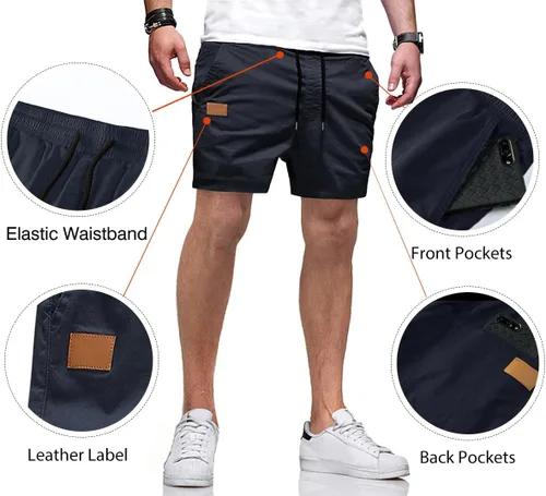 Vista 3 de JMIERR Mens Casual Shorts Cotton Drawstring Summer Beach Stretch Twill Chino Golf Short with Pockets