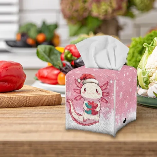 Vista 4 de Lindas decoraciones de ajolote con estampado de animales, caja de pañuelos de cuero, soporte de Navidad, organizador de papel de seda impermeable
