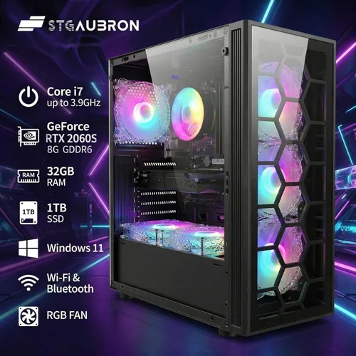 Vista 2 de Escritorio para PC para juegos STGAubron, Core I7, RTX 2060S 8G, 32G RAM, SSD de 1 TB