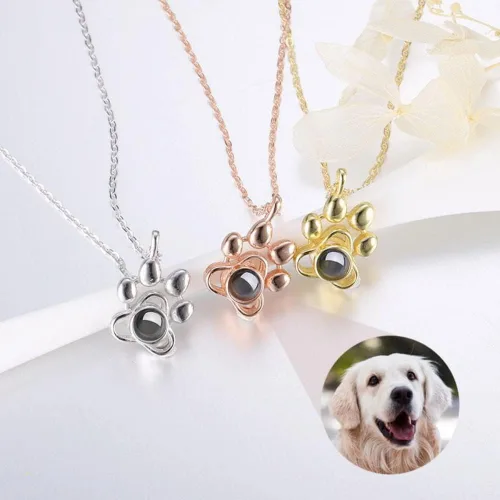 Vista 2 de Collar de proyección de imagen personalizado, collar de huella de perro y pata de gato, lindo animal de mascota, personalización de fotos