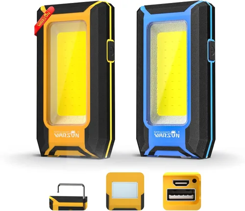 Vista 8 de WARSUN Luz de trabajo recargable LED de 2 piezas, luces de trabajo portátiles COB magnéticas, 40 W 1500 lúmenes, gancho colgante de metal, 3 modos