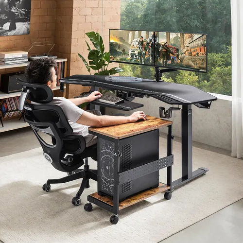 Vista 2 de EUREKA ERGONOMIC Carrito de computadora con soporte para PC, soporte de torre ajustable de 2 niveles para impresora ATX, carrito de metal con ruedas