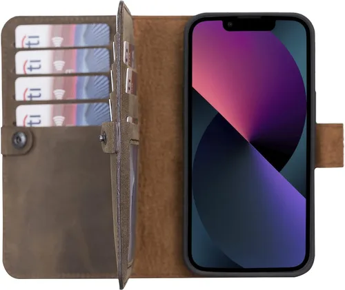 Vista 62 de HARDISTON Funda de piel auténtica de alta calidad hecha a mano para iPhone 7/8 / SE doble folio tarjetero - Funda magnética desmontable - Soporte