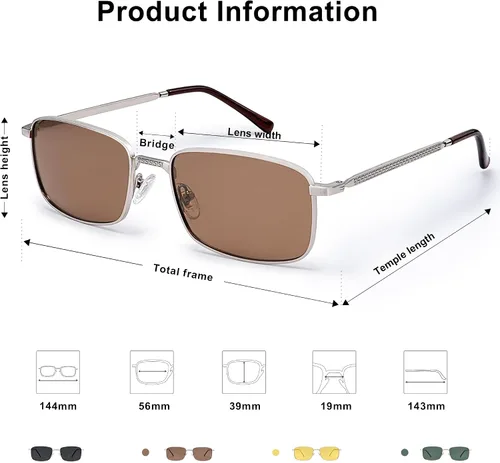 Vista 5 de SOJOS Gafas de sol polarizadas rectangulares retro vintage para hombre y mujer clásicas UV400 Metal Sunnies SJ1215