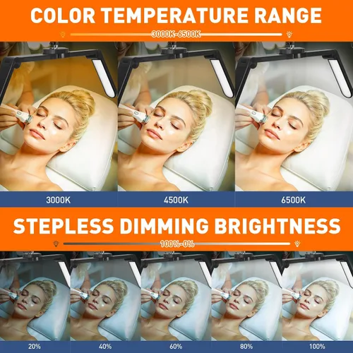 Vista 4 de KIRKAS Luz de media luna para extensiones de pestañas, tatuadores, luz LED de tecnología de pestañas mejorada con base rodante de 4 ruedas, lámpara